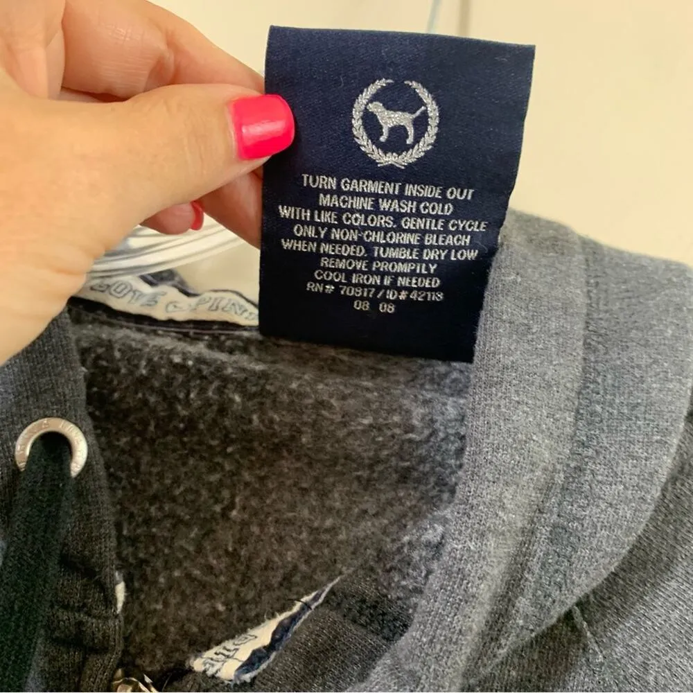 PINK Wish For PINK Bedazzled Charcoal Zip-up Hoodie Sweatshirt - Image 3