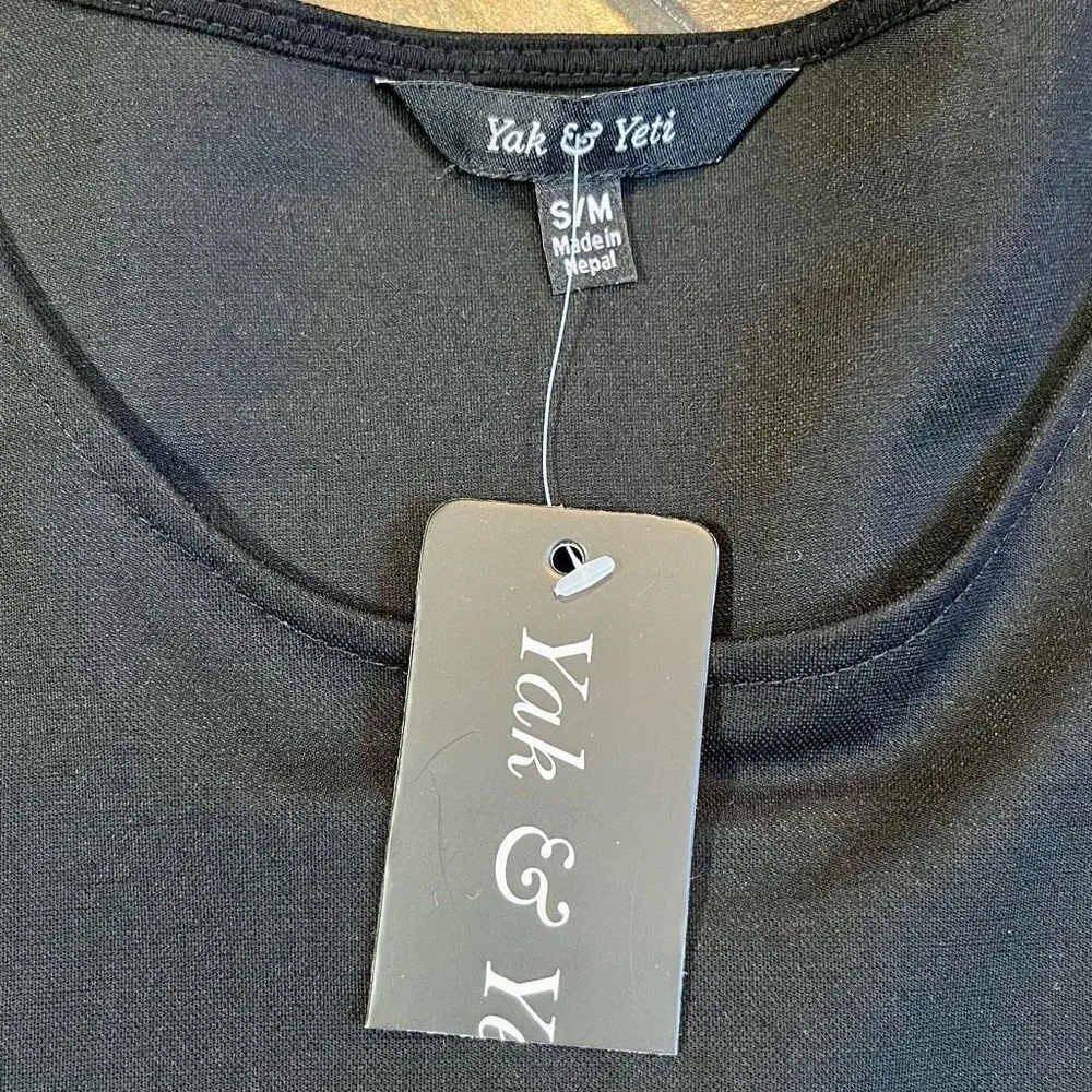 NWT Yak & Yeti Black Short Sleeve Tee Shirt Lace Sleeve Small Medium - Image 9