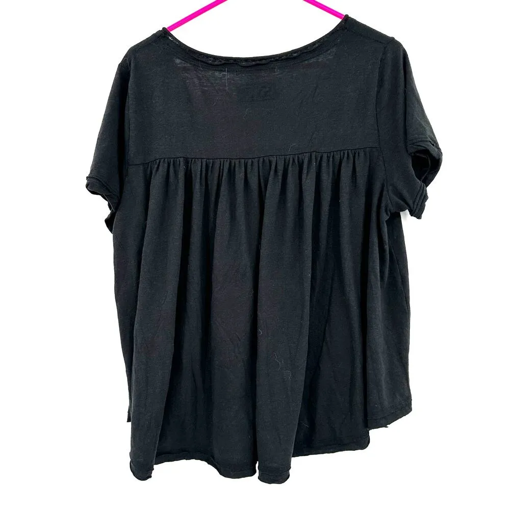 We The Free Size Medium Shirt Black Babydoll Flared Back V Neck‎ Short Sleeved - Image 2