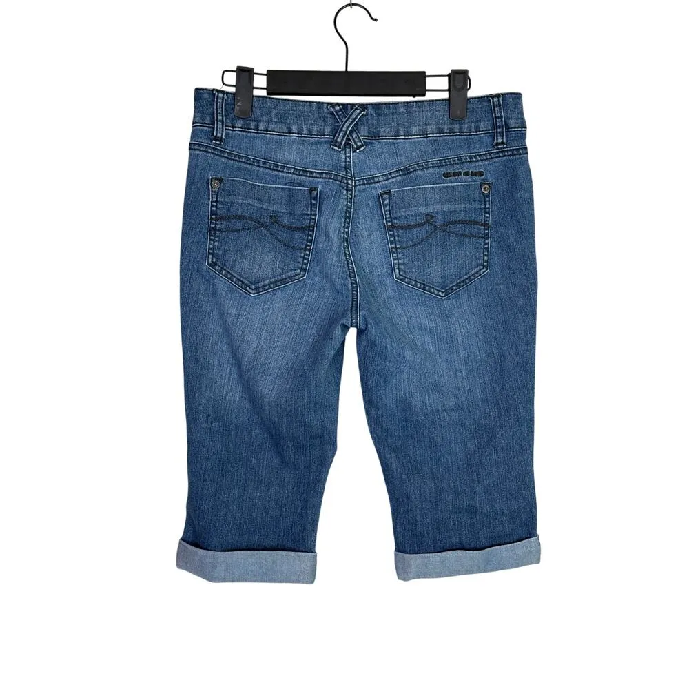 DKNY Mid Rise Bermuda Cuffed Knee Length Shorts Stretch 4 Dark Wash Blue #3466 - Image 11