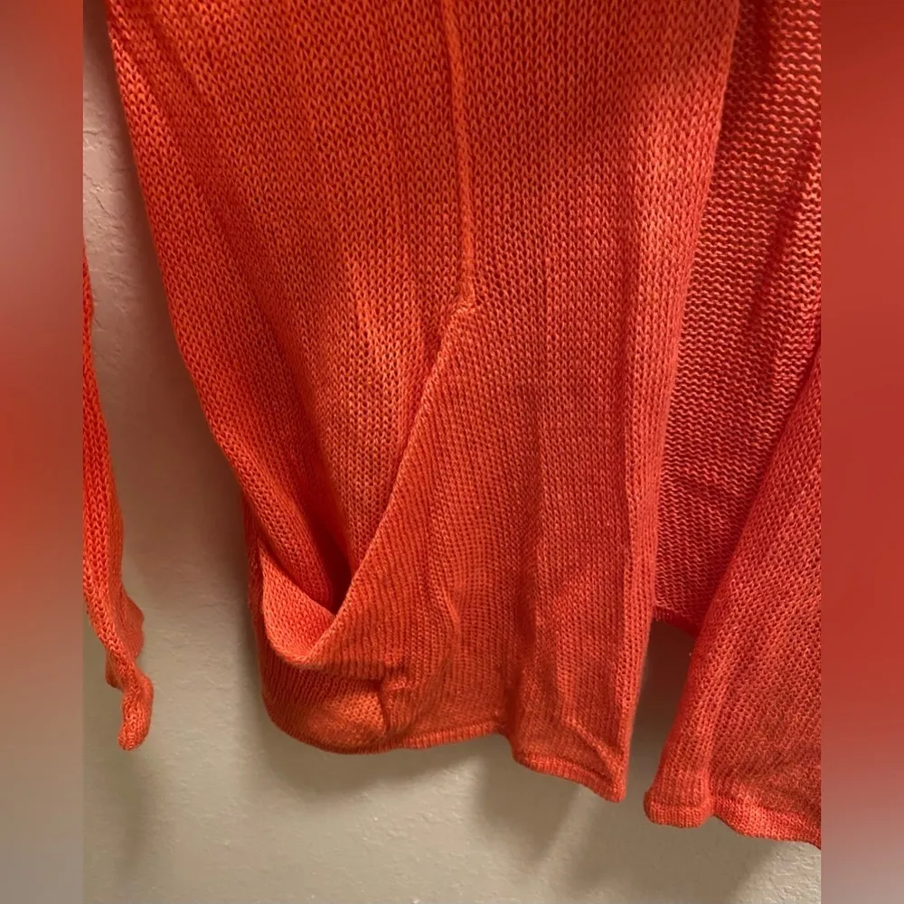 J. Jill Women's Coral Linen Blend Open Front Long Knit Lightweight Cardigan - Image 3