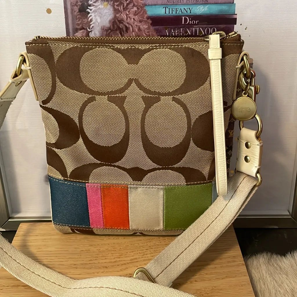Coach Brown and Multicolor Stripe Crossbody Bag - Image 3
