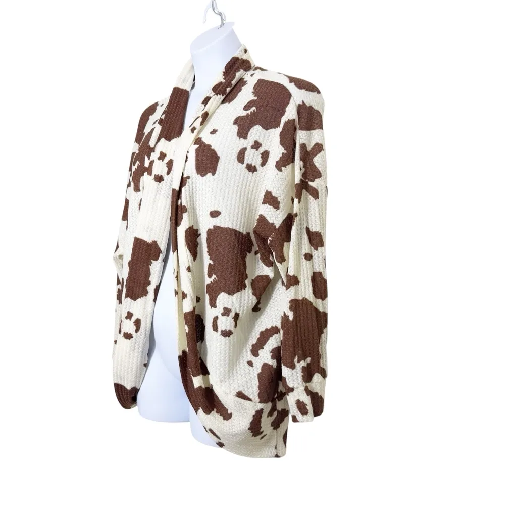 Simply‎ Southern Cow Print Waffle Knit Cardigan size XXL - Image 4