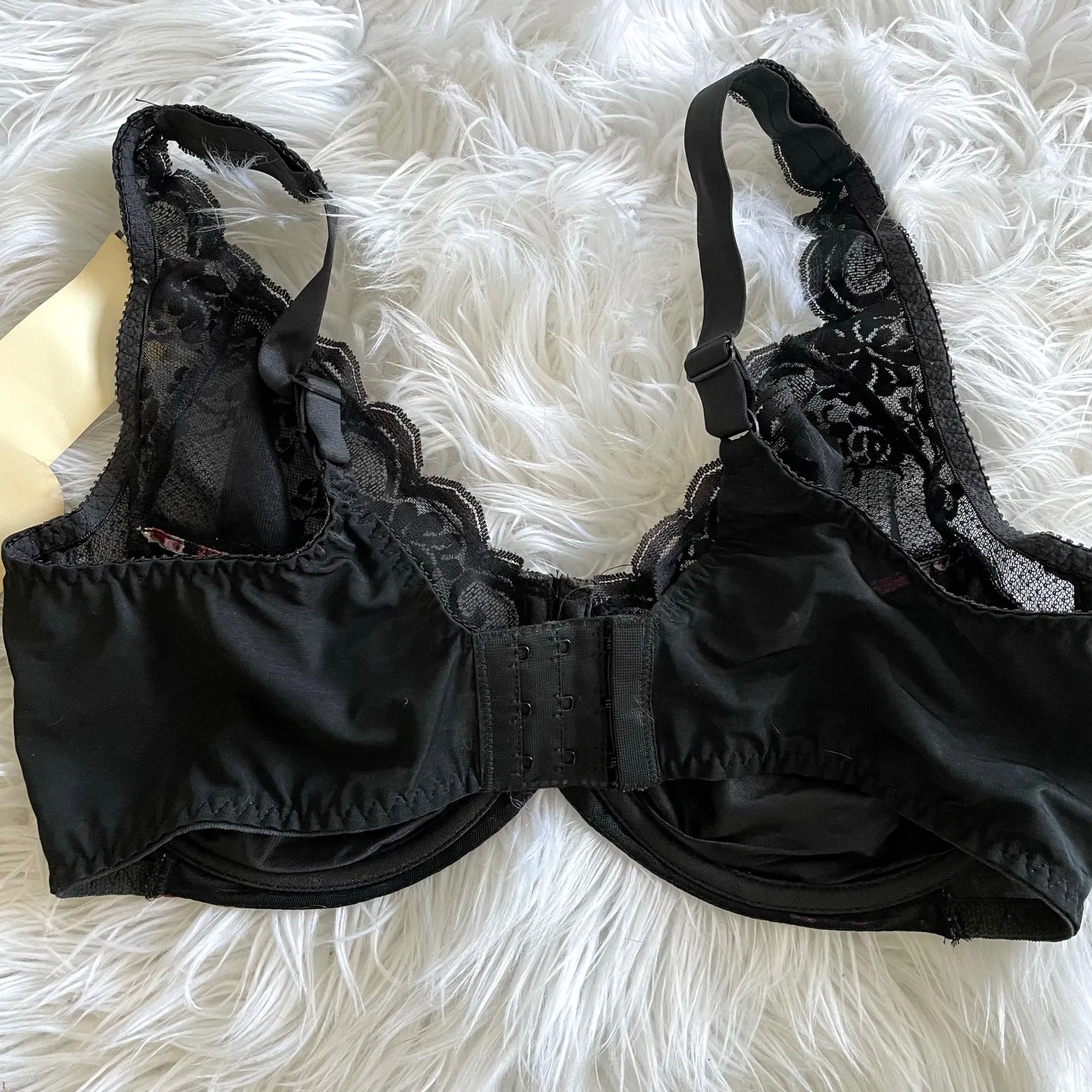 Vintage 80s Daye Rose Sears Floral Satin Black Lace Underwire Bra 38D 38 D New - Image 3