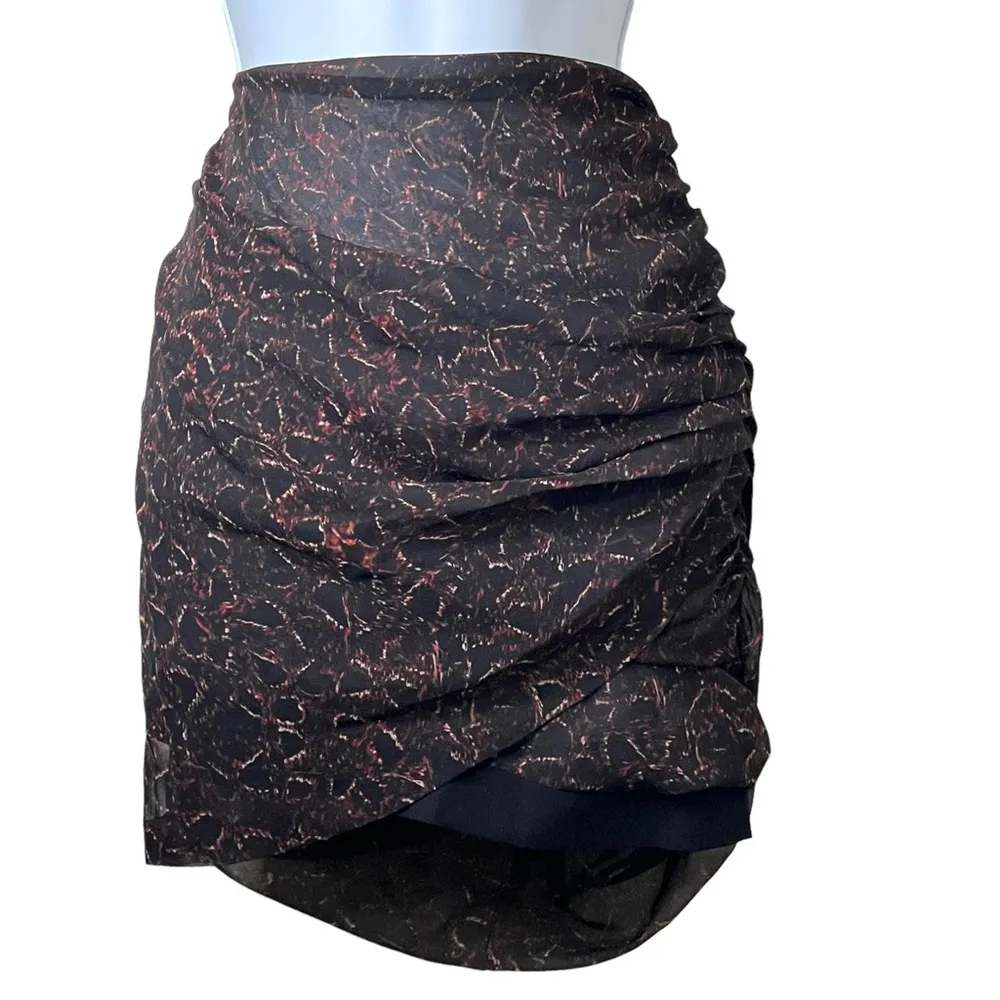 IRO Mini Skirt Side Zip Ruched Front and Back Black Multi Hi-Lo - Image 9