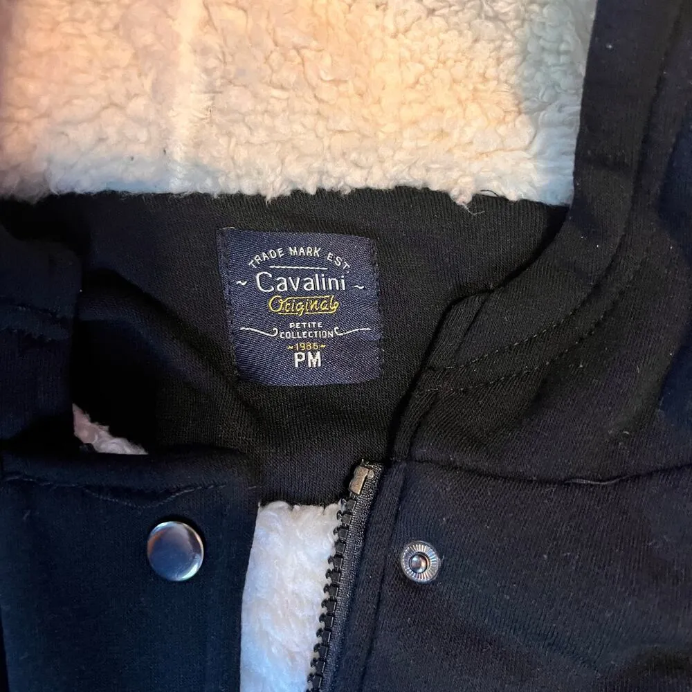 Cavalini Women's Black Jacket. Tie at Waist, Faux Sherpa Hood, Pockets.  Size PM - Image 5