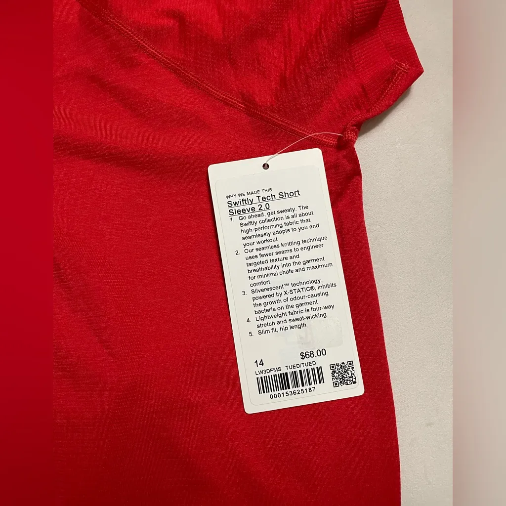 Lululemon NWT Swiftly Tech Short Sleeve 2.0 Red Hip Length Size 14 - Image 5