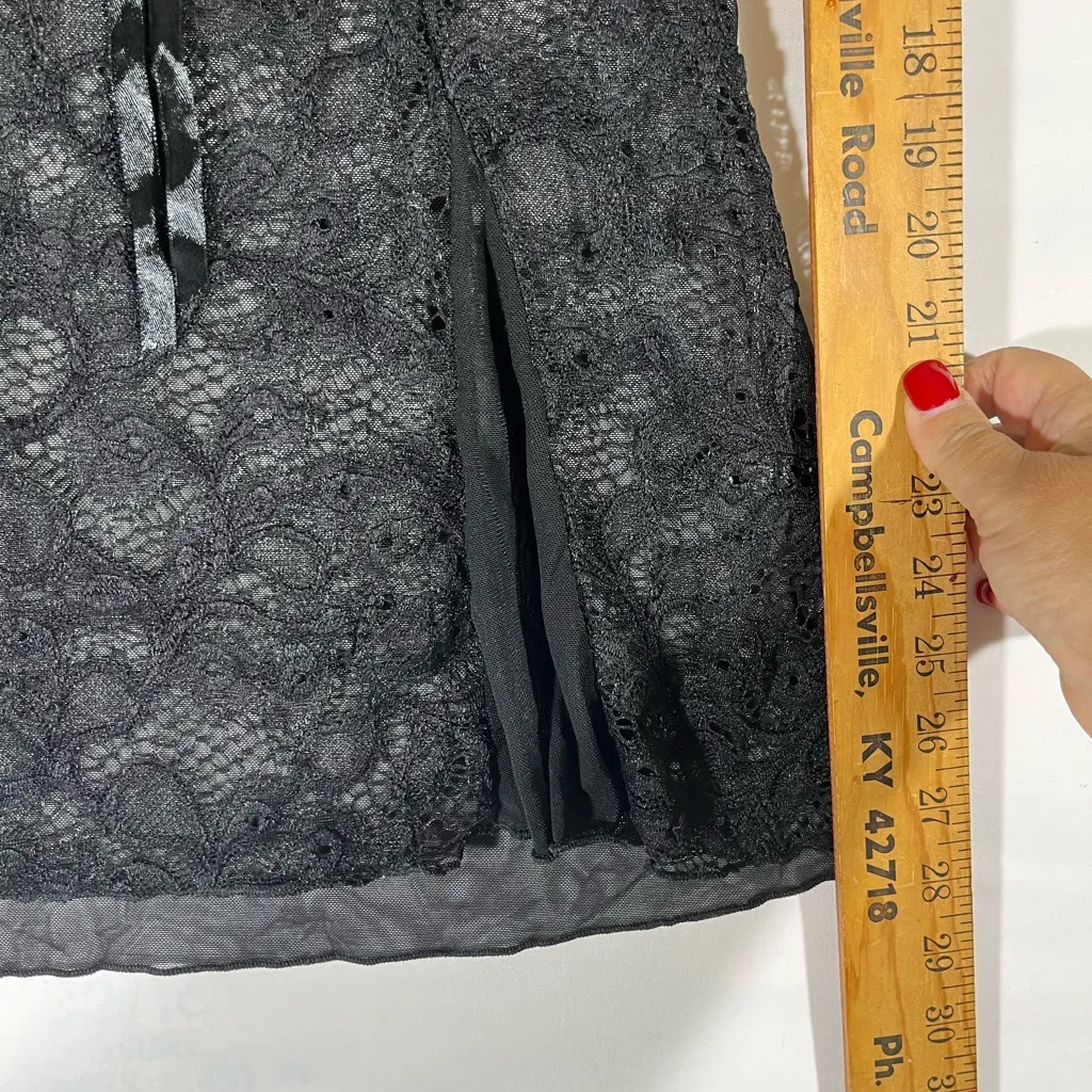 Black Lace & Mesh Net Chemise Nightgown with Ribbon & Rhinestone 
Sz S‎ NEW - Image 8