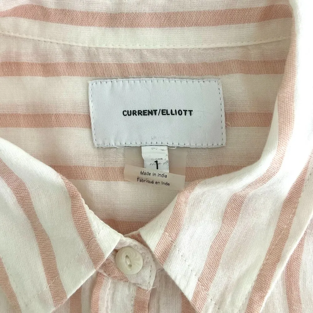 Current Elliott The Candid Button Down Shirt in Sheer Cotton Cream Peach Size S - Image 7