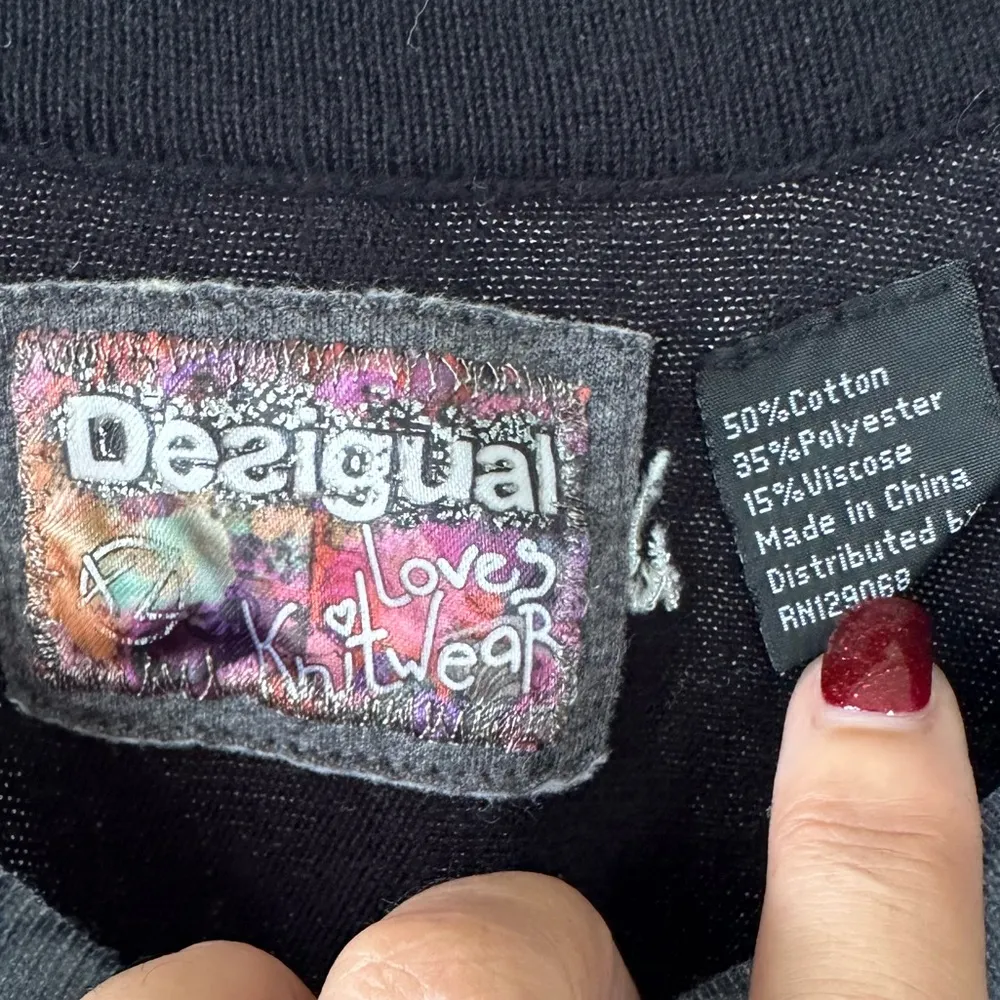 Desigual Loves Knitwear Art Deco Floral Exotic Bird Side Tie Unique Sweater XL - Image 4