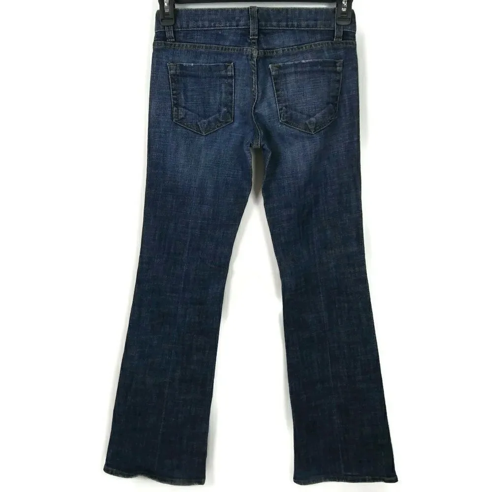 Womens Bebe Bootcut Blue Low Rise Jeans 27P Whiskers Medium Wash - Image 2