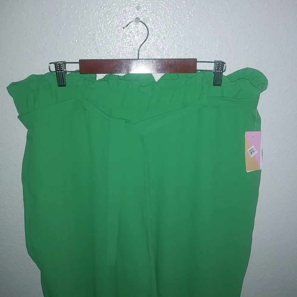 Riley & Rae XXL Out In Bloom Vivid Green High Waisted Paper Bag Style Pants New! - Image 2