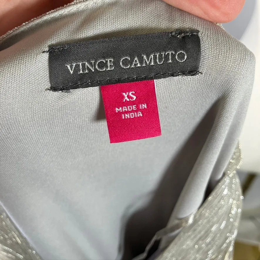 Vince Camuto Champagne Metallic Dress Tiered Maxi Smocked‎ Waist XS - Image 11