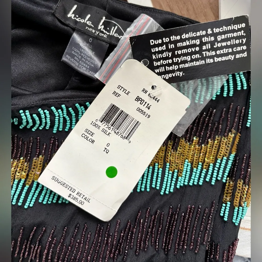 NWT Nicole Miller Silk Beaded Pants | Size 0 | $385 Retail - Image 3