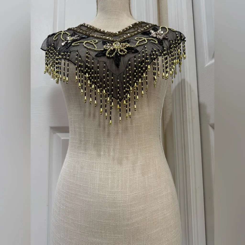 Vintage Beaded Mesh Capelet / Shawl Collar Black - Image 9