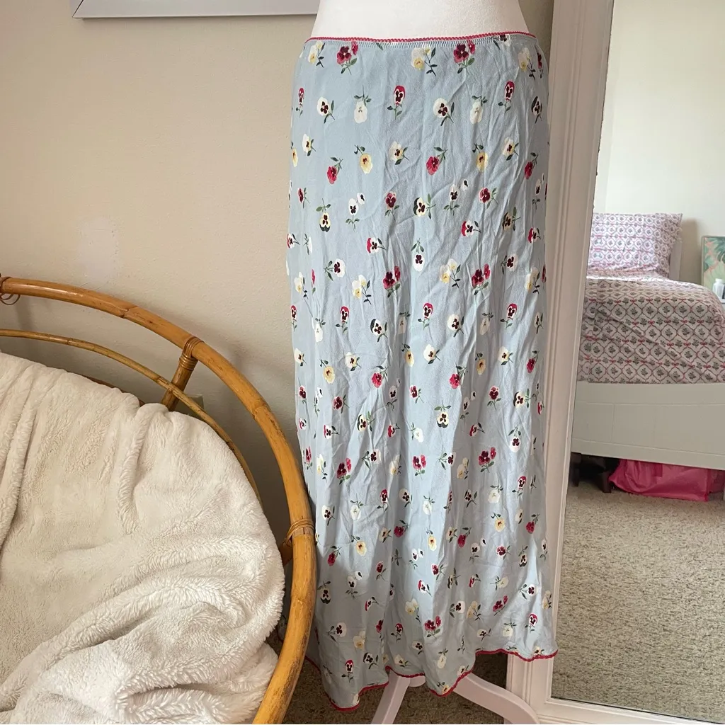 Doen x Gap Floral Midi Slip Skirt in Dublin Blue Size Large - Image 3