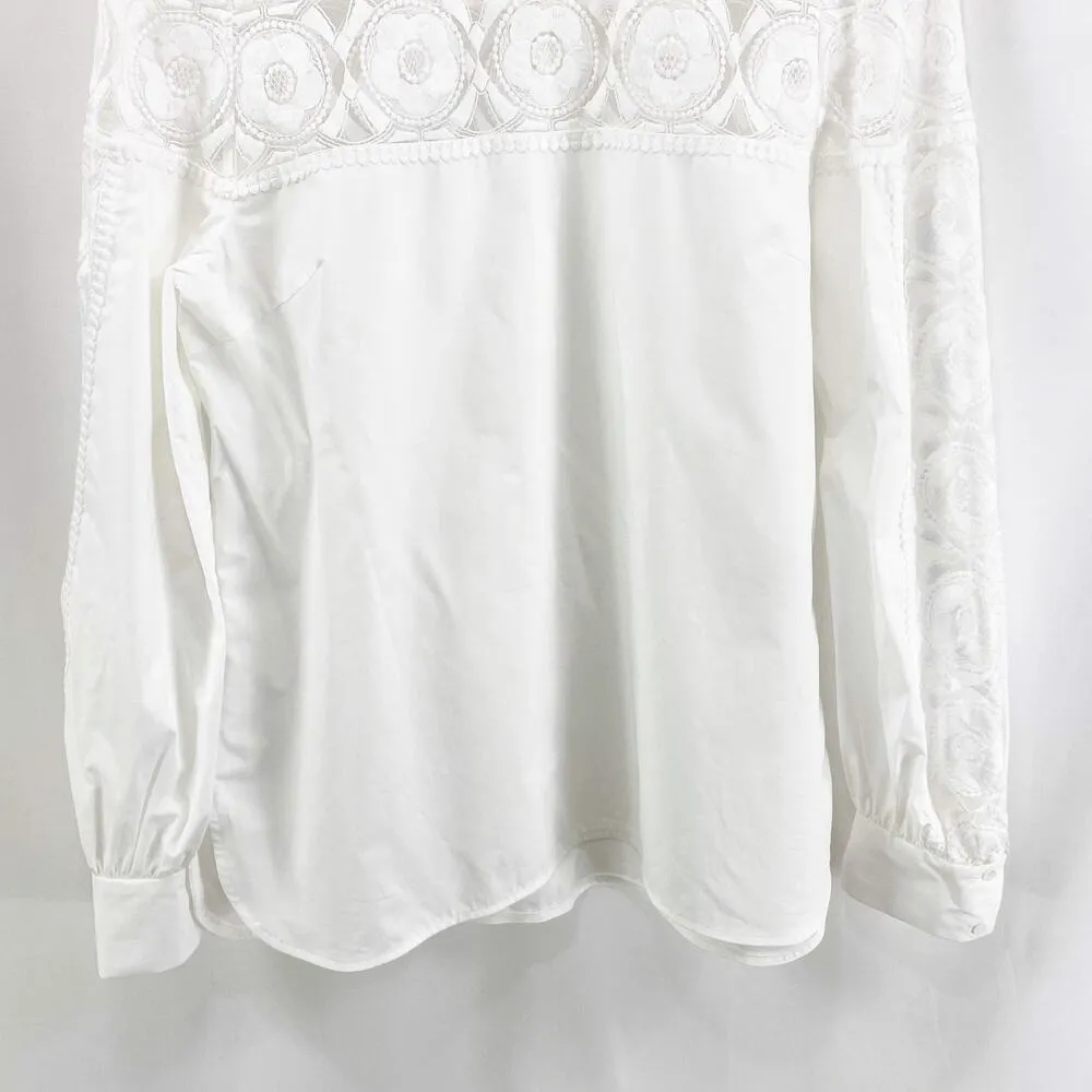 SANDRO White Mock Turtle Neck Long Sleeve Lace Blouse - Image 5