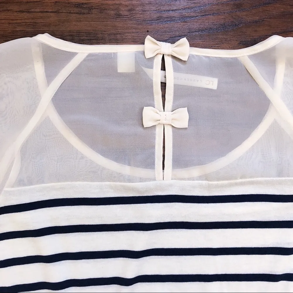 Lauren Conrad • sheer striped navy bow back top tee popover preppy twee - Image 7