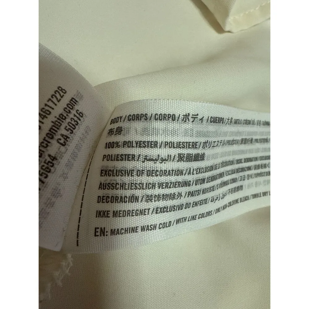 Abercrombie & Fitch Cream White Short Sleeve Notch Collar Blouse Shirt Top Sz S - Image 4