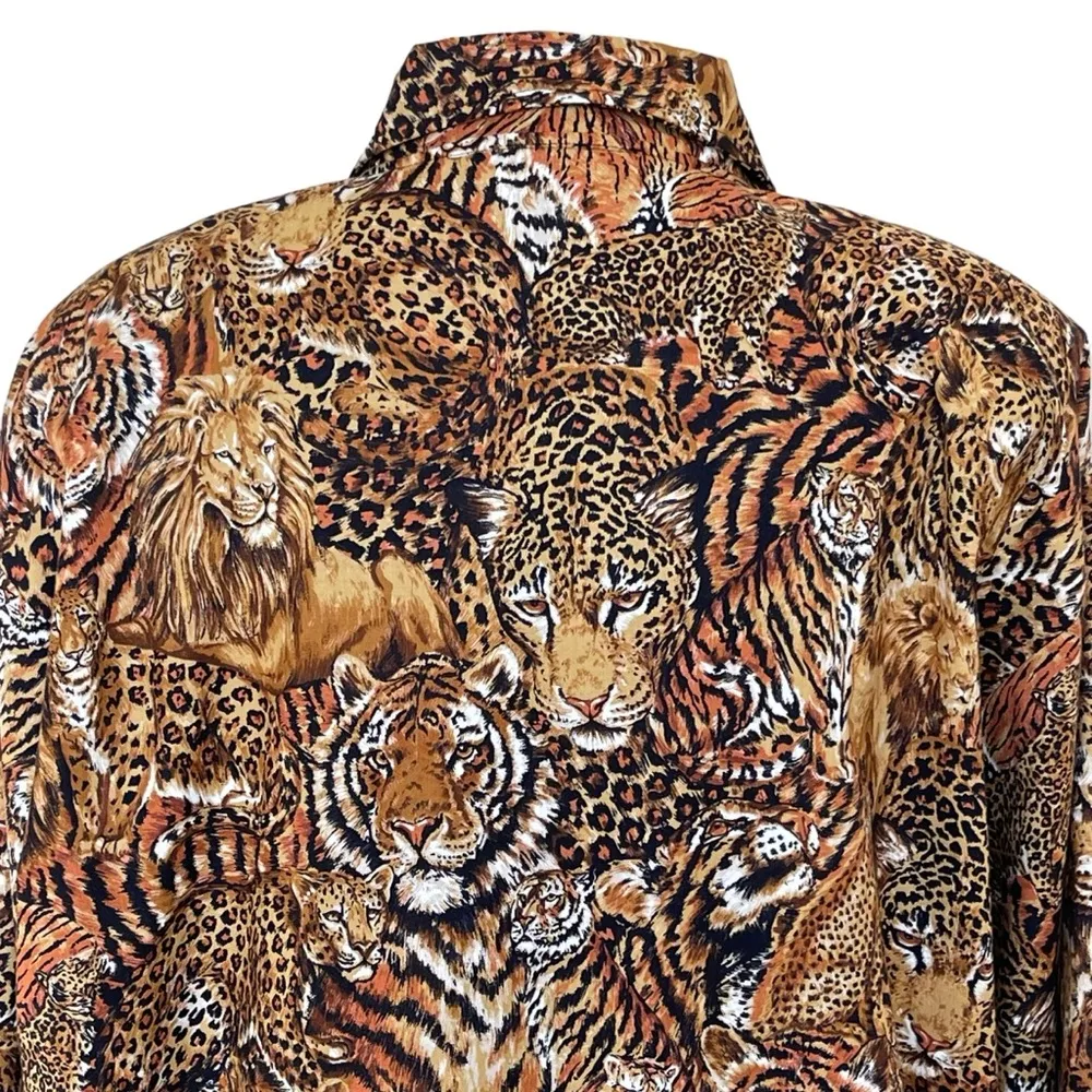 Vintage The Shell Game Animal Print Bomber Jacket Womens Size M Oversized Unisex Brown Size M - Image 7