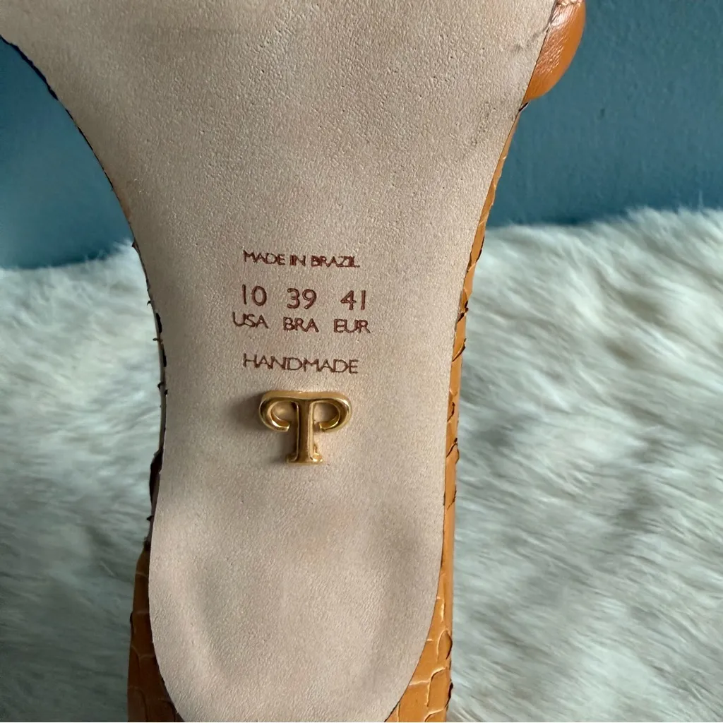 Paula Torres Heeled Mostarda Snakeskin Mule Orange Size 10 - Image 8