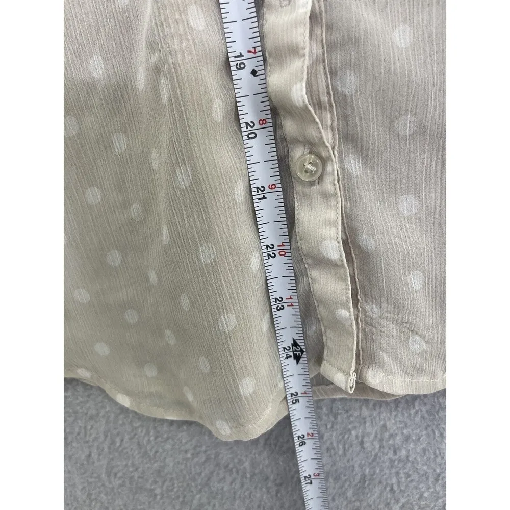 Express Women's button Down Shirt Polka Dot Roll Tab Sleeve Size Small Sheer - Image 7