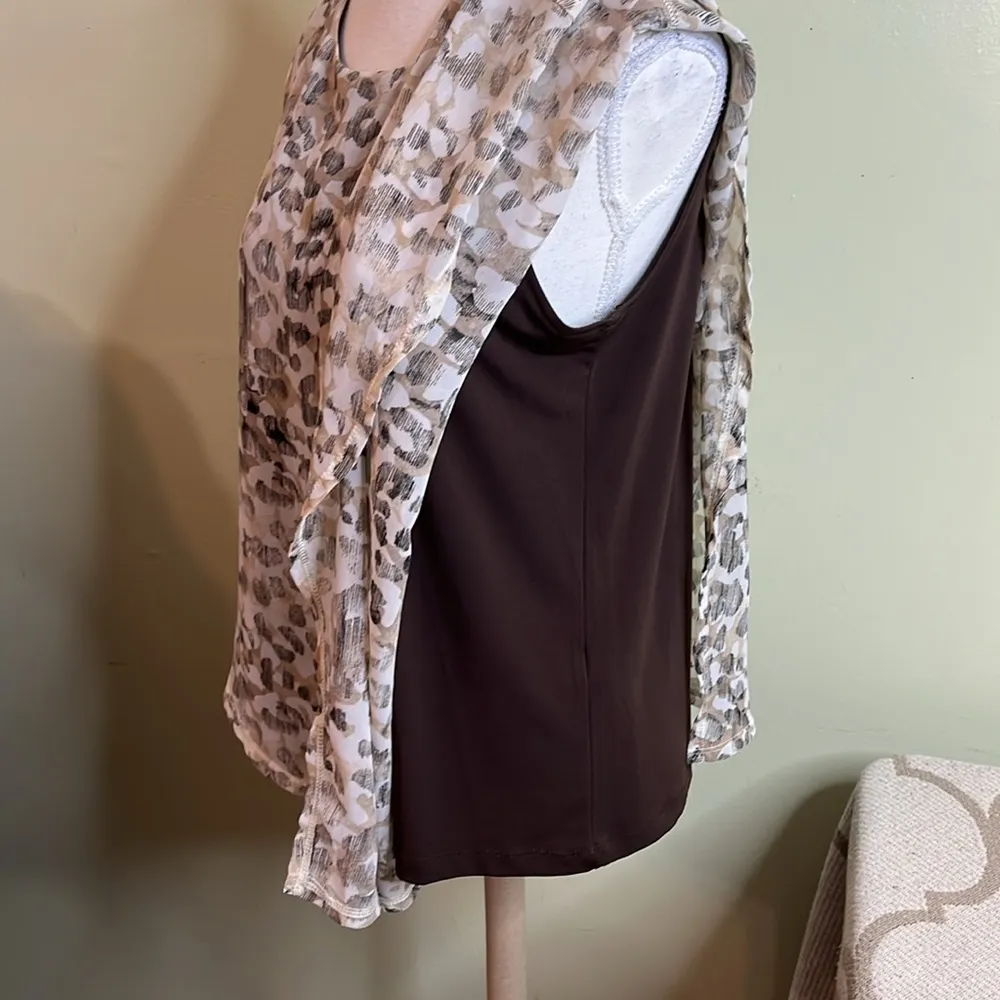 Chico's Brown Asymmetrical Jayma Poncho in Desert Animal Beige, size medium - Image 12