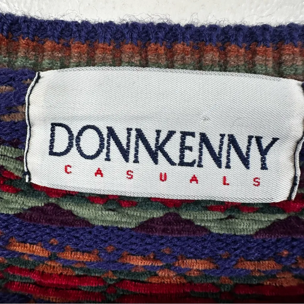 Vintage Grandpa Sweater Donnkenny Multicolor Fair Isle Womens XL 90s Cardigan - Image 6