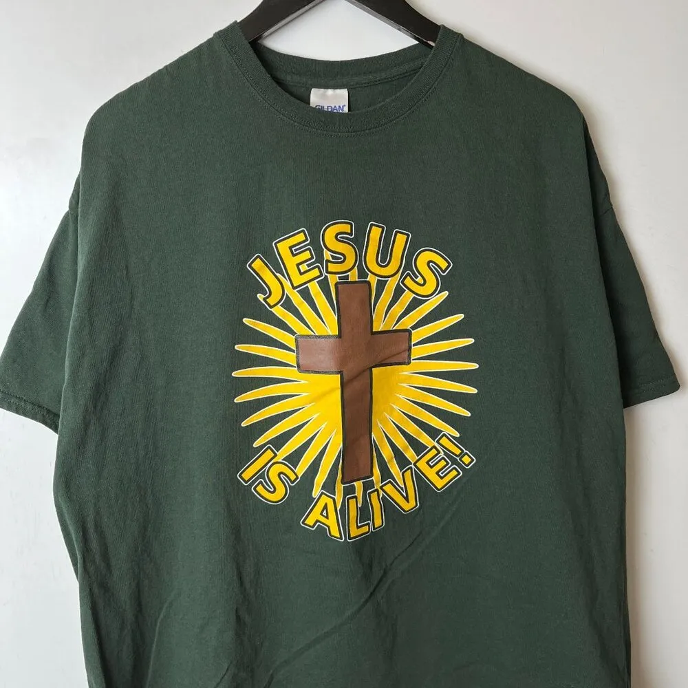 Jesus is Alive T Shirt Vintage Y2K Green 2XL XXL Christian Graphic Tee Cotton - Image 15