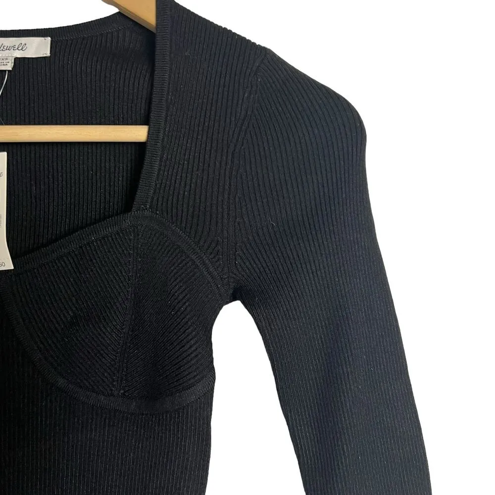 Madewell Black Wide Rib Sweetheart Corset Fitted Sweater Top Size XXS - Image 6