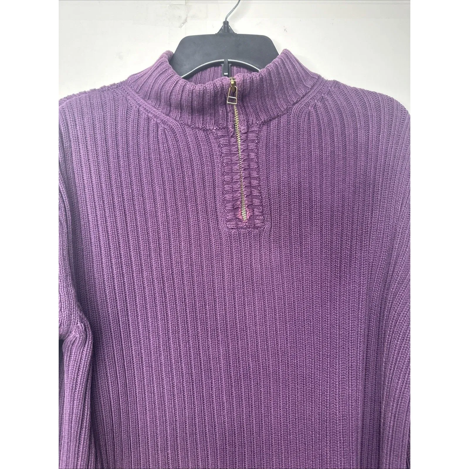 Vintage Eddie Bauer 100% Cotton Ribbed Quarter-Zip Sweater Purple Size large - Image 10