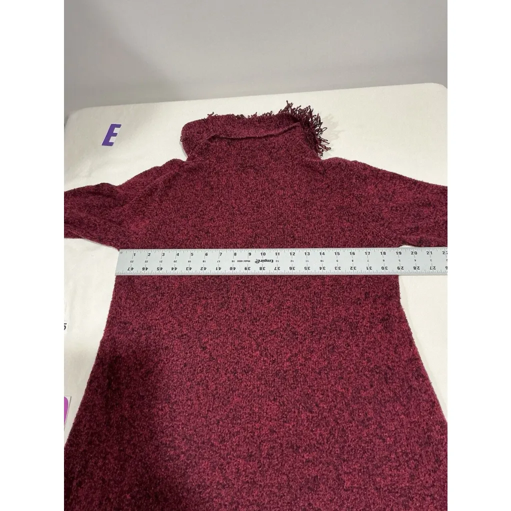 Woman’s Rafaella Large Red Black Long Sleeve Cowl Neck Fringe Accent Sweater - Image 8