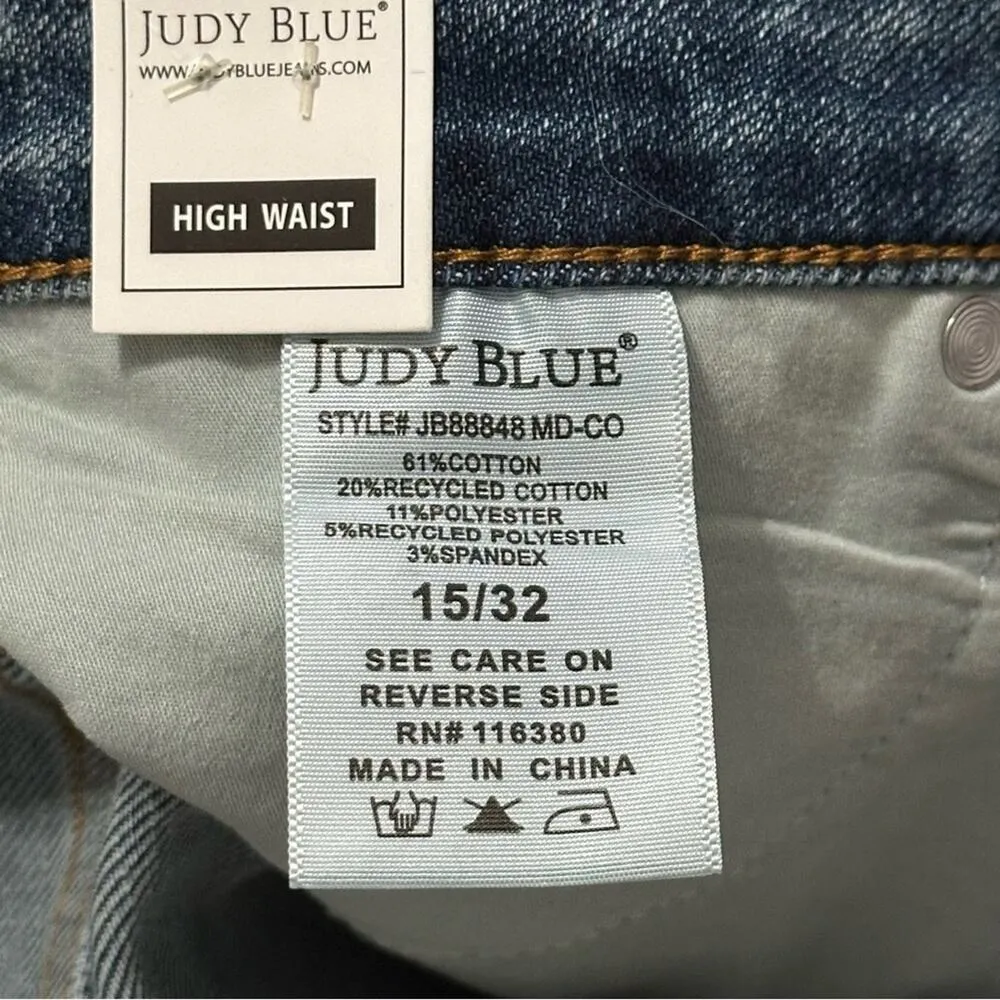 Judy Blue Women’s Size 32 15 High Waist Tummy Cut Raw Hem Straight Leg Jeans - Image 11