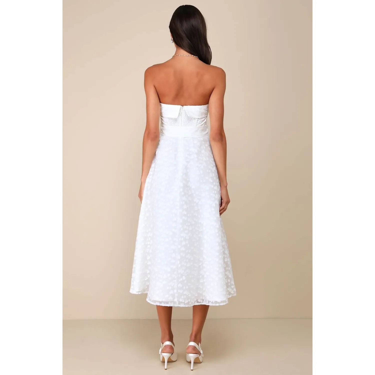 NWT Lulus Enviable Grace White Burnout Strapless Belted Midi Dress Wedding Sz M - Image 4
