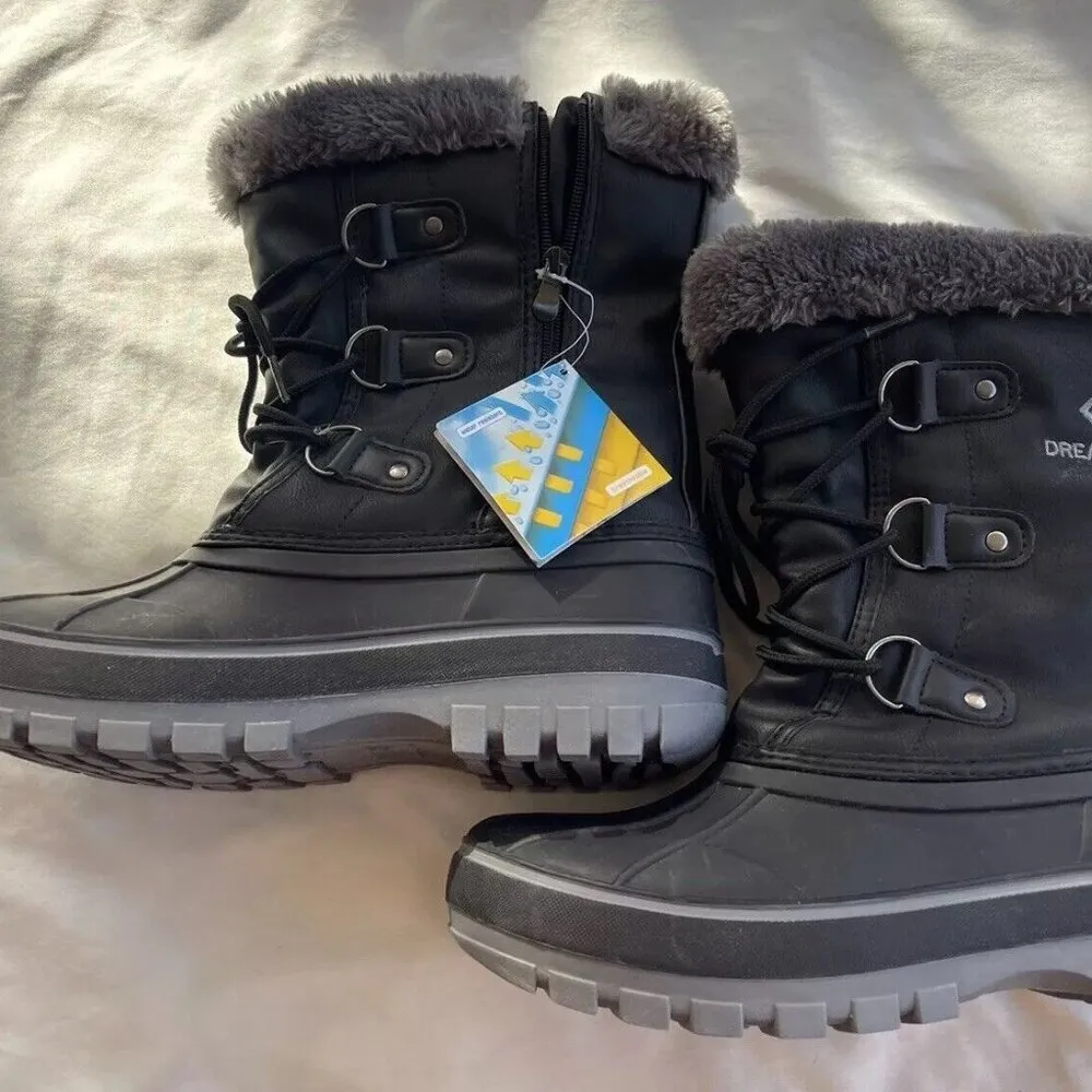 Dream Pairs Black, Grey Snow Boots Faux Leather Fur Women’s Sz 6 Winter Comfort - Image 3