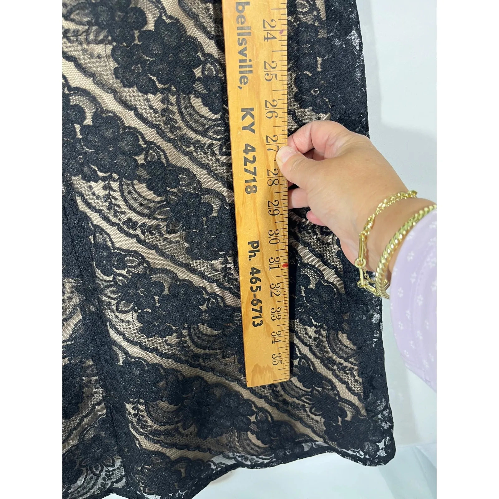 Worthington Black Lace Sheath Dress Lined V Neck Cap Sleeve Cocktail Size 8 - Image 3