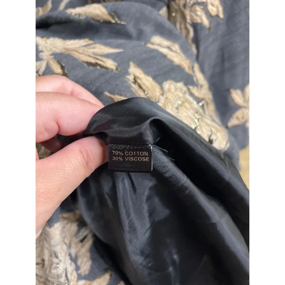 Irene Klarie Floral Embroidered Shift Dress Size UK42 US 8 M Gray Jacquard Gold - Image 11