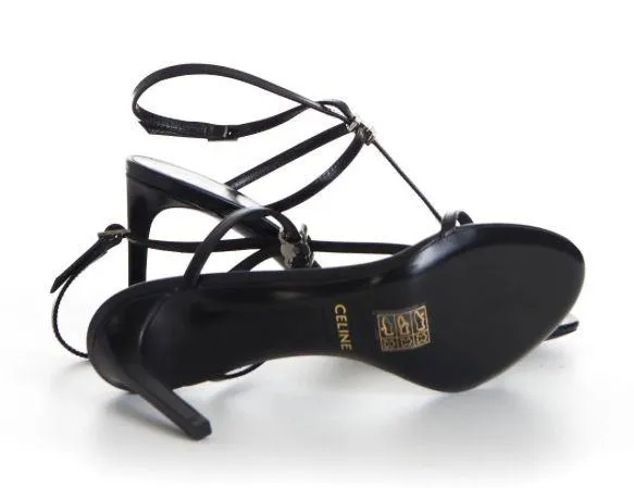 Celine Women's T-Bar Triomphe Calfskin black heel classic designer luxury $1300 - Image 2