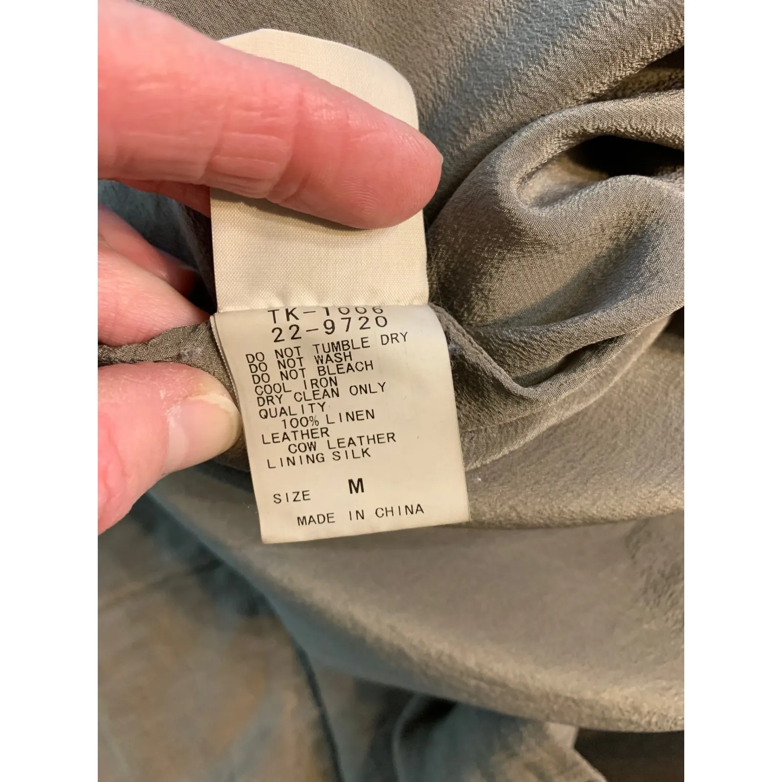 Pas de Calais Linen Leather Cowhide Silk Button Front Lagenlook Jacket Coat Tan Size M - Image 5