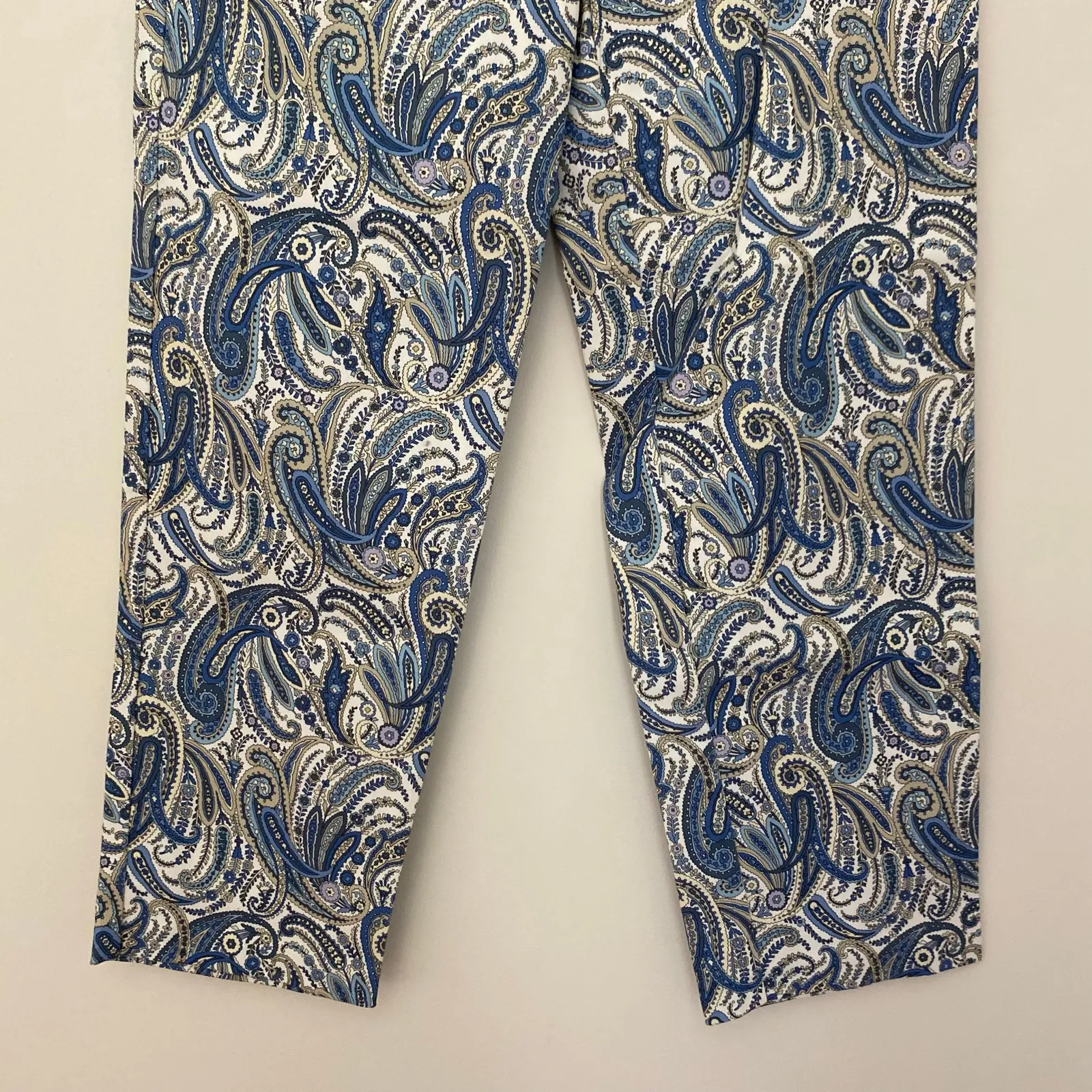 NWT Drew Angelica Dayna Bluebird Floral Paisley Cropped Pants Blue Tan White 2 - Image 3