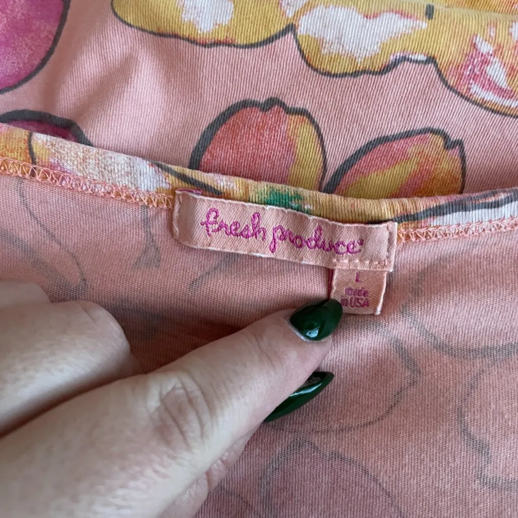 Fresh Produce Women L Pink White Yellow Floral Shirt Short Sleeve Scoop Neck - Image 7