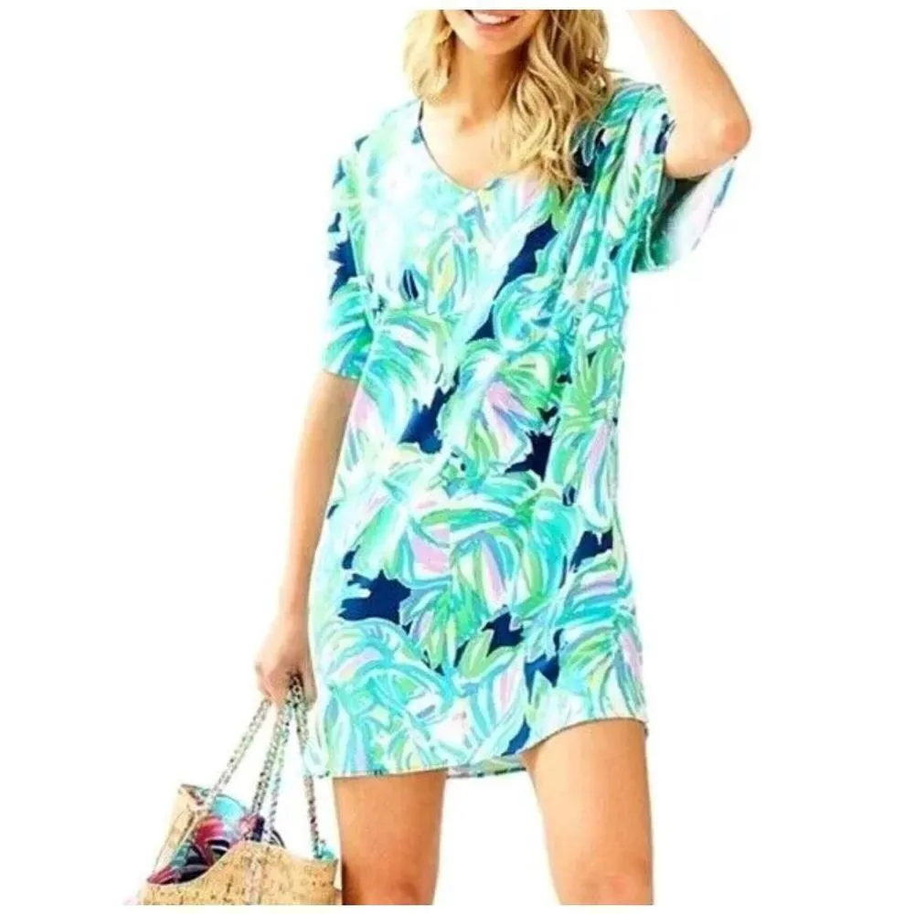 Lilly Pulitzer Women's Mini Dress Lindley Caftan Uptown Trunk Print Blue Small‎ - Image 4
