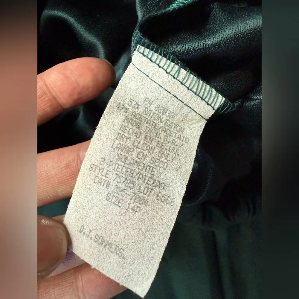 Vintage 90s DJ Summers teal satin ptwo piece skirt suit set, size 14P Green - Image 11