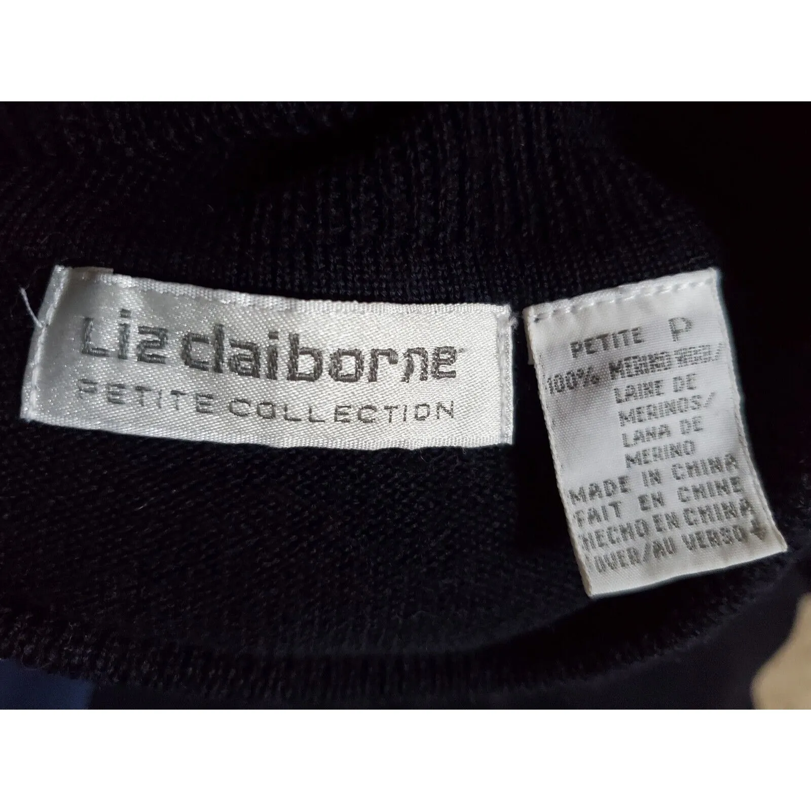 VTG Liz Claiborne Sweater Women Small Petite Knit Pullover Turtleneck Wool Navy - Image 4