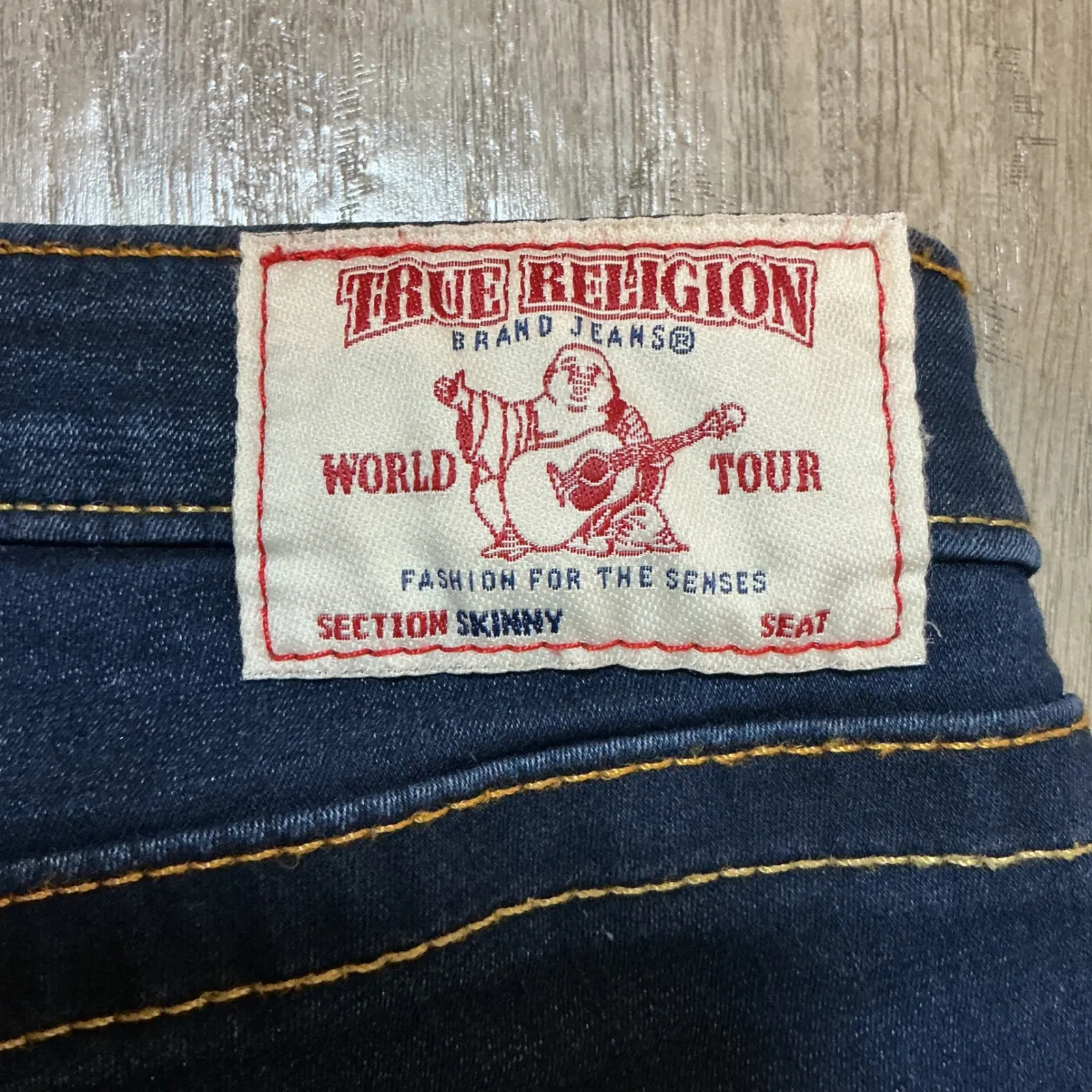 True‎ Religion World Tour Curvy Skinny Jeans Dark Wash Orange Stitching Size 26 - Image 12