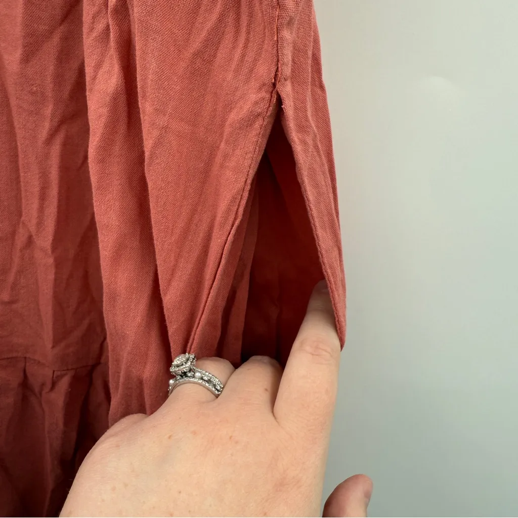 Old Navy NWT Mini Dress Women's Sz Medium Amber Glow V Neck‎ Tiered Short Sleeve - Image 5