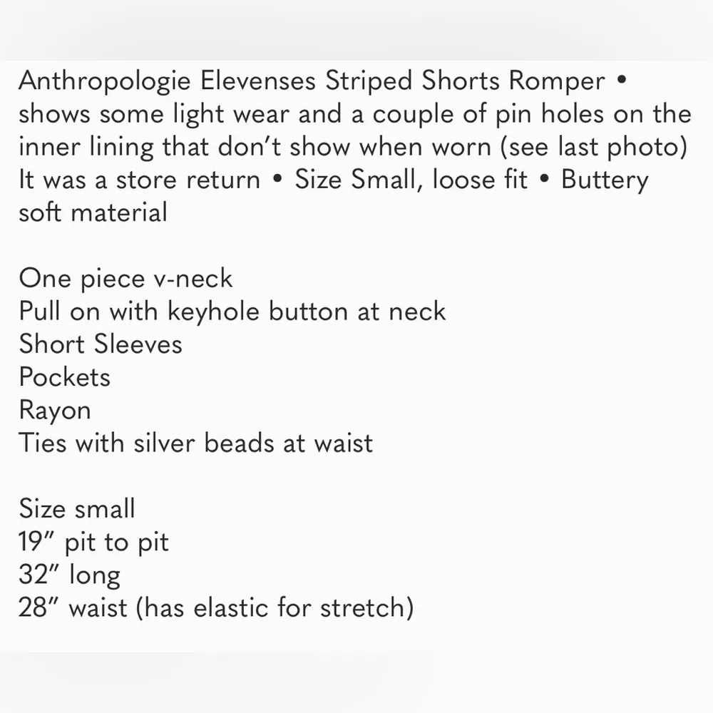 NWT! Anthropologie Elevenses Black & White Stripe Tie Waist Short Sleeve Romper - Image 6