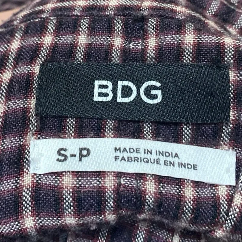 Urban Outfitters BDG Brown Checkered Plaid Long Sleeve Button Down Shirt Top S - Image 3