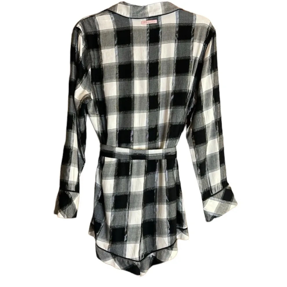 Victorias Secret Buffalo Black & White Plaid Sleep Romper. Button Down. Pocket - Image 6