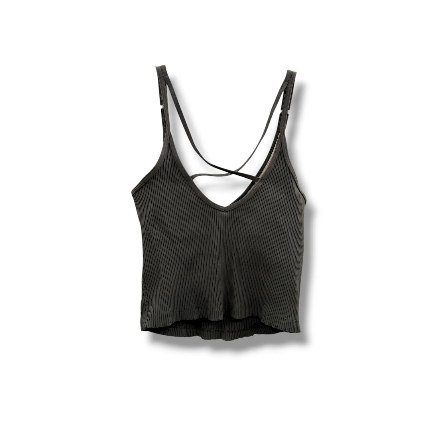 Vuori Rib Crop Tank Top Size Small Green Built-In Bra Stretch Activewear‎ Yoga - Image 2
